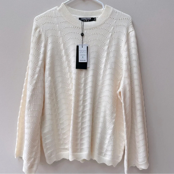 ASOS Sweaters - NWT Asos Fashion Union Women’s Cream Scallop Edge Pointelle Sweater Bell Sleeves